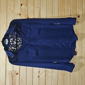 Express Women's Deep Blue Lace Button Down Shirt
